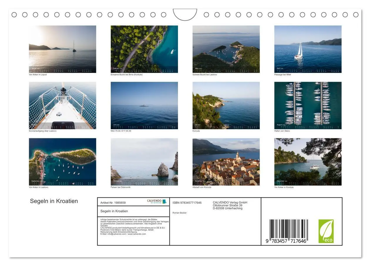Bild: 9783457717646 | Segeln in Kroatien (Wandkalender 2026 DIN A4 quer), CALVENDO...