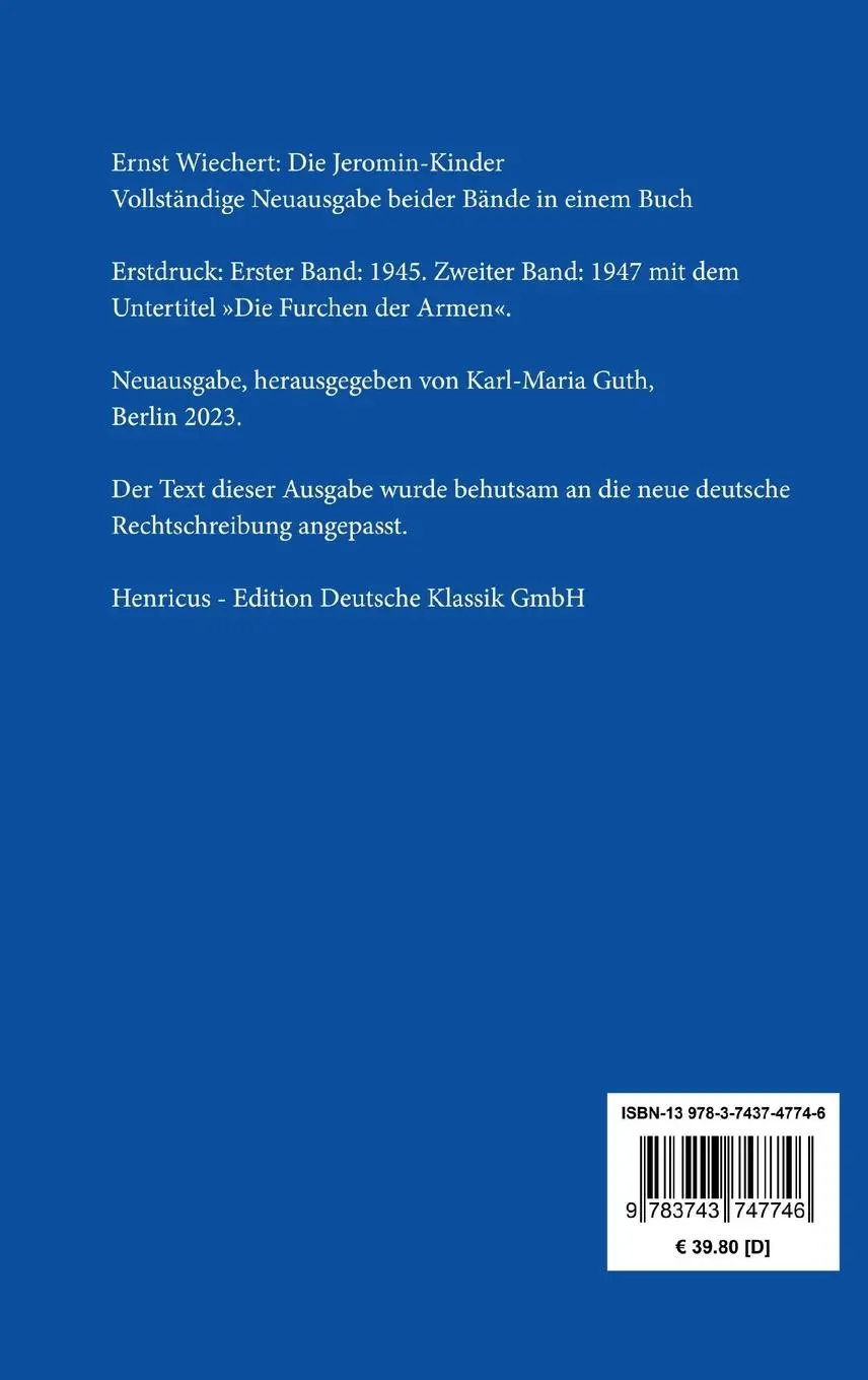 Rückseite: 9783743747746 | Die Jeromin-Kinder | Ernst Wiechert | Buch | 704 S. | Deutsch | 2023