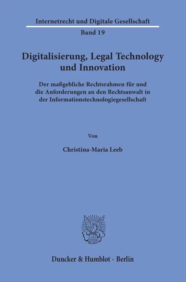 Cover: 9783428157846 | Digitalisierung, Legal Technology und Innovation. | Leeb | Taschenbuch