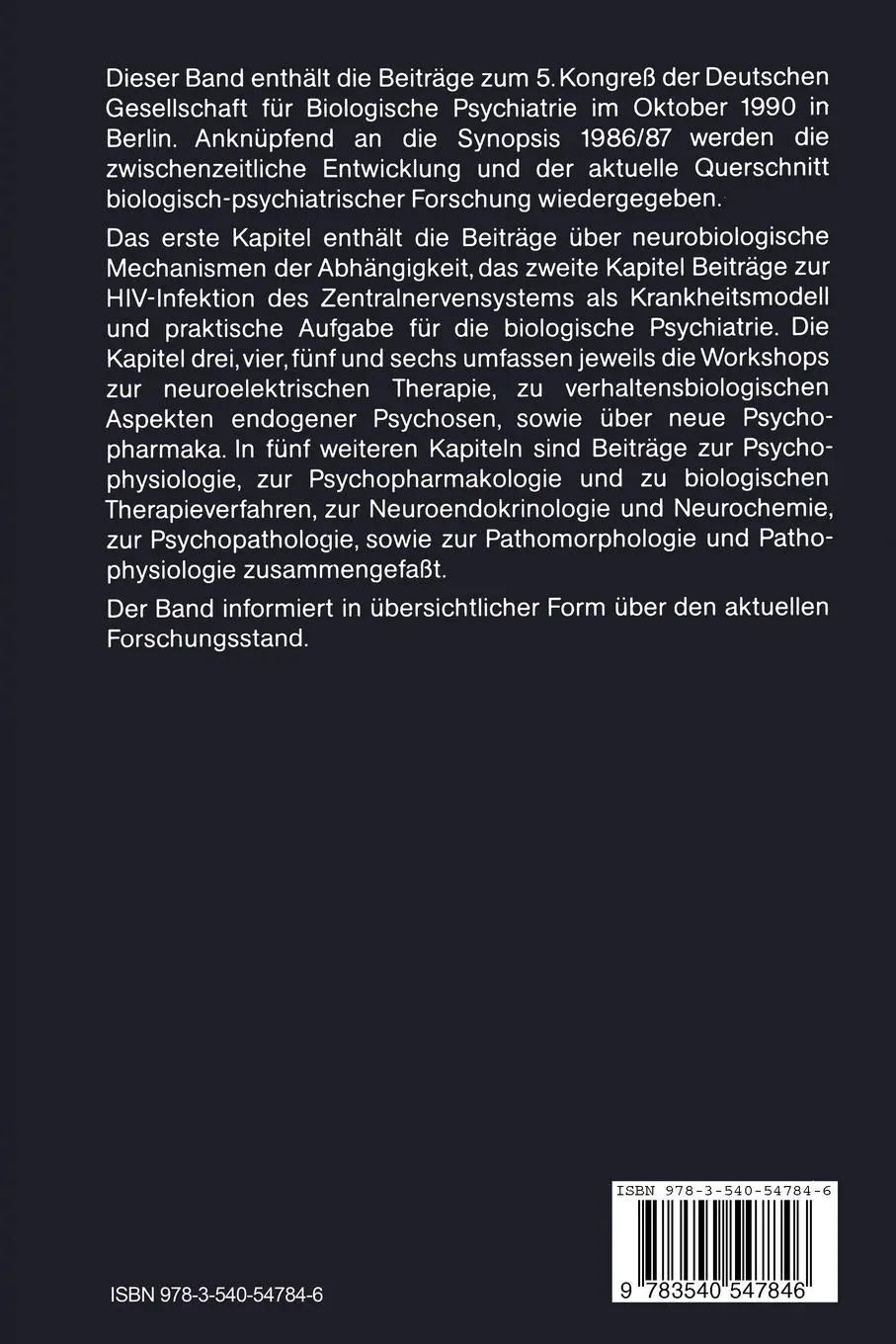 Rückseite: 9783540547846 | Biologische Psychiatrie | Synopsis 1990/91 | Wolfgang Gaebel (u. a.)