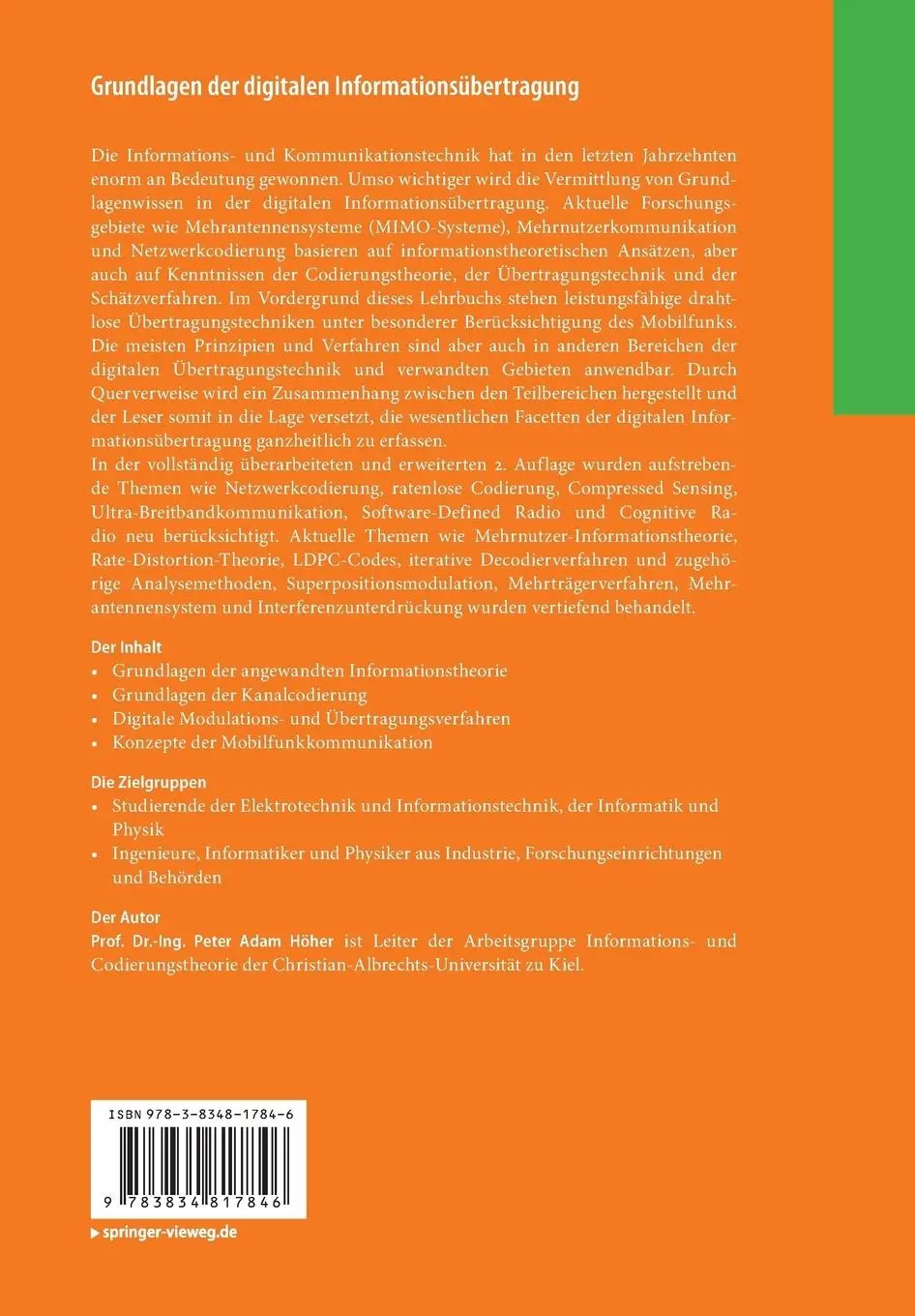 Rückseite: 9783834817846 | Grundlagen der digitalen Informationsübertragung | Peter Adam Höher