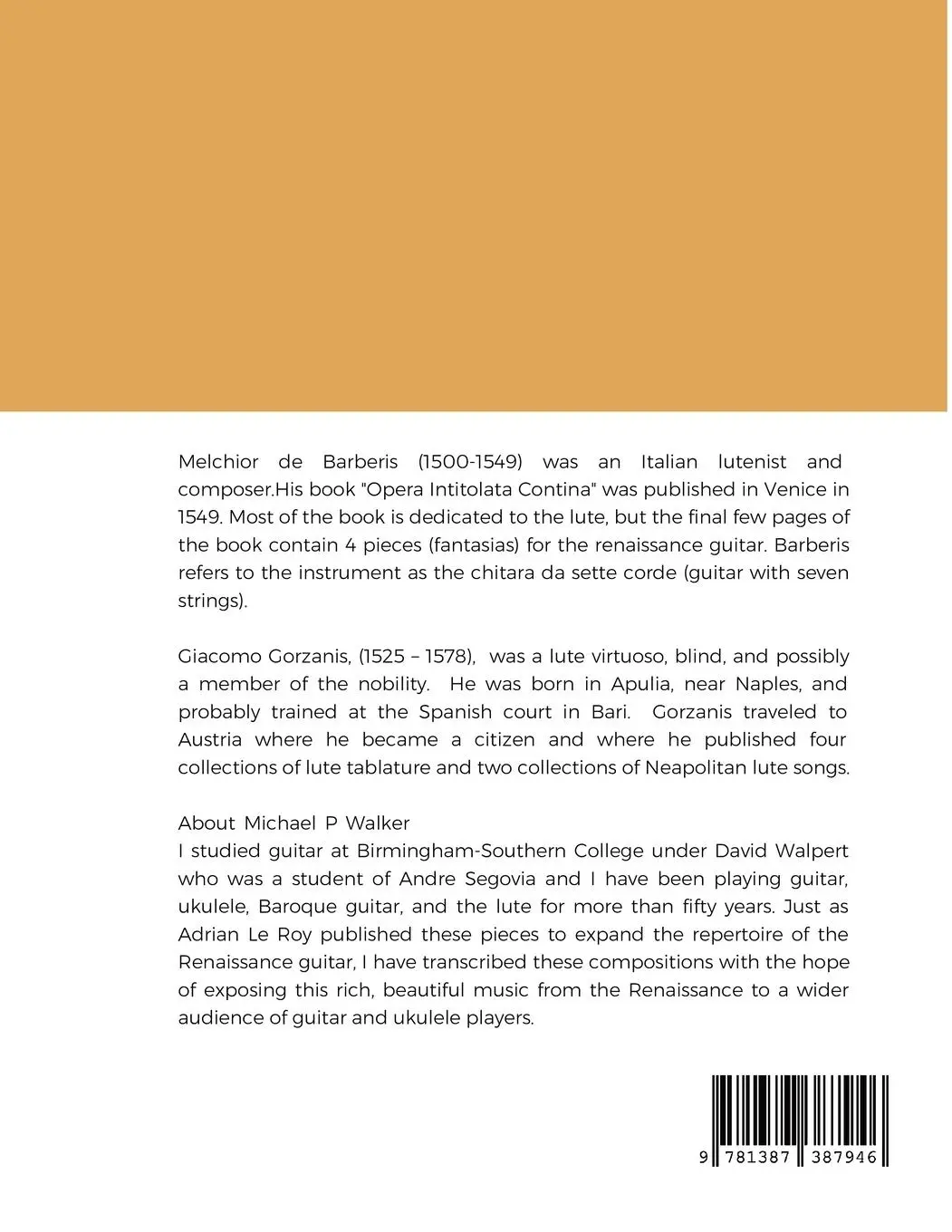 Rückseite: 9781387387946 | Melchioro de Barberis &amp; Giacomo Gorzanis | Michael Walker | Buch