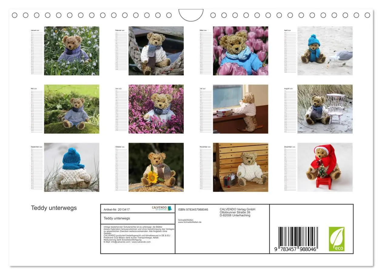 Bild: 9783457988046 | Teddy unterwegs (Wandkalender 2026 DIN A4 quer), CALVENDO...