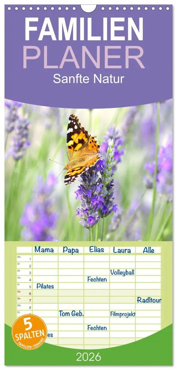 Cover: 9783516508246 | Familienplaner 2026 - Sanfte Natur mit 5 Spalten (Wandkalender, 21...