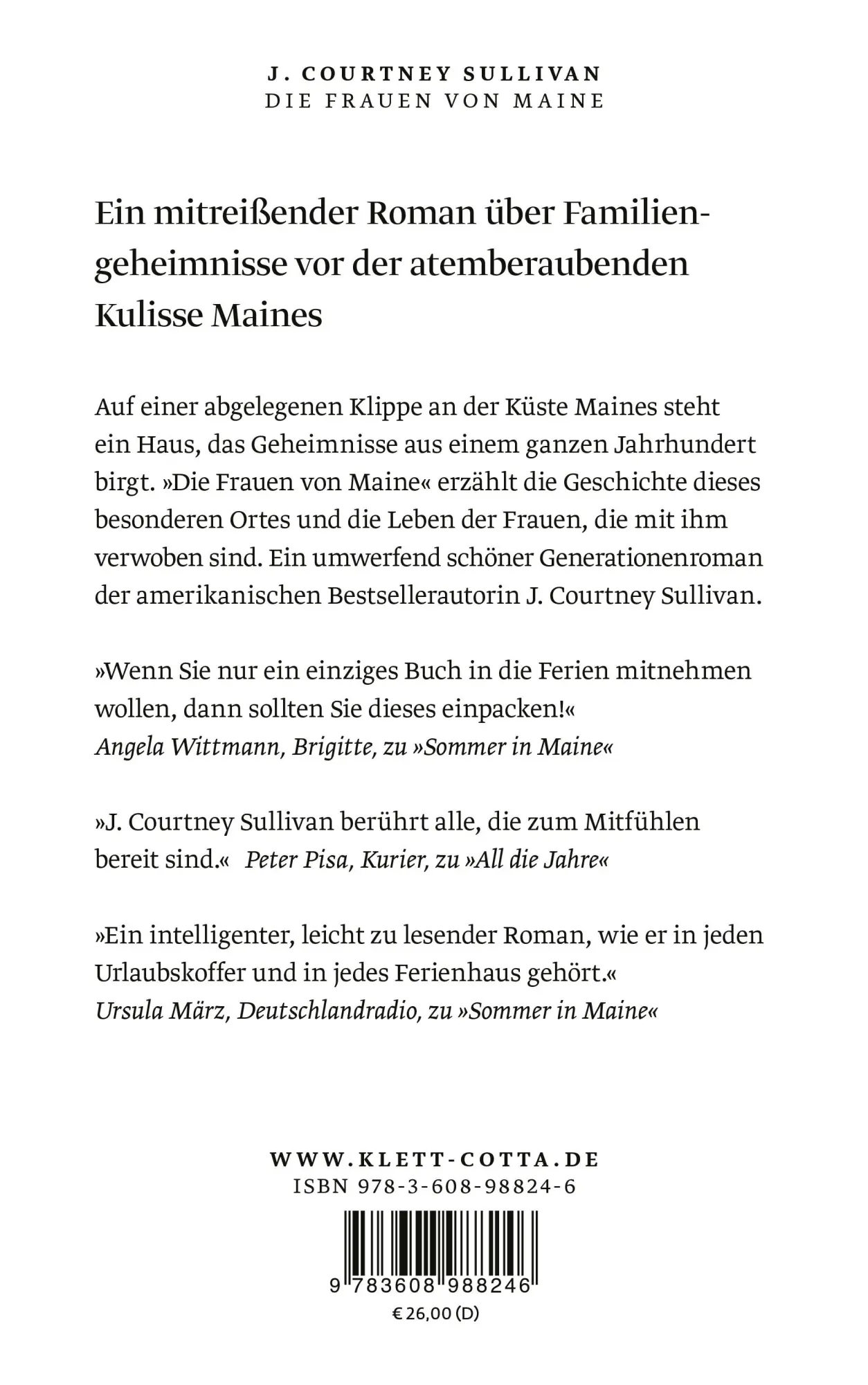 Rückseite: 9783608988246 | Die Frauen von Maine | Roman | J. Courtney Sullivan | Buch | 496 S.