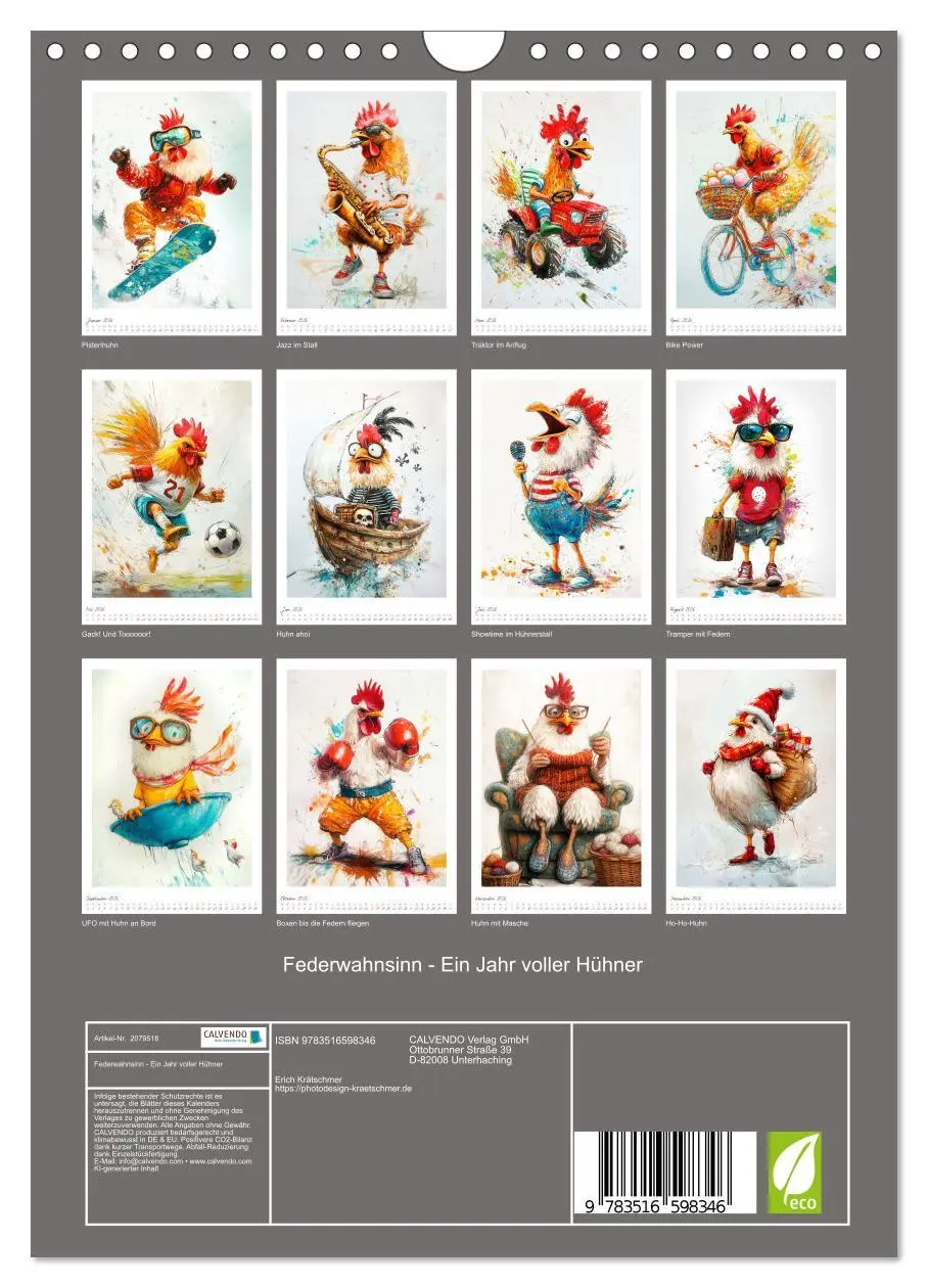 Bild: 9783516598346 | Federwahnsinn - Ein Jahr voller Hühner (Wandkalender 2026 DIN A4...