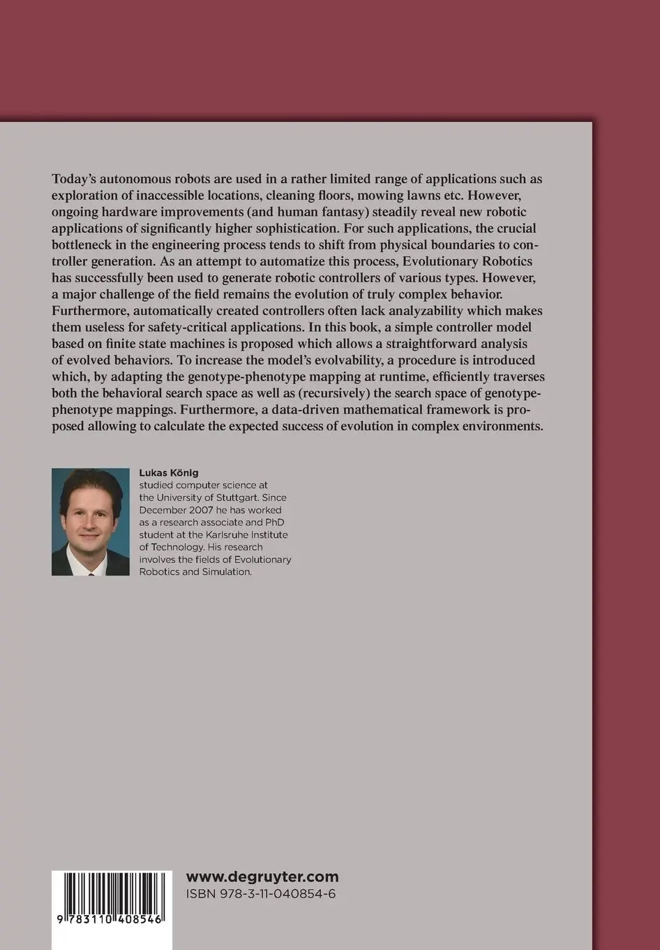 Rückseite: 9783110408546 | Complex Behavior in Evolutionary Robotics | Lukas König | Taschenbuch