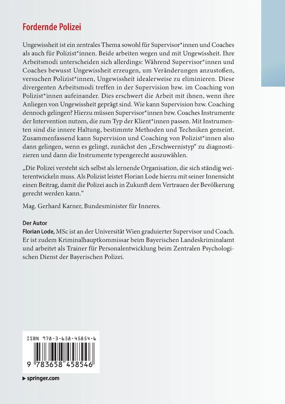 Rückseite: 9783658458546 | Fordernde Polizei | Florian Lode | Taschenbuch | xxi | Deutsch | 2025