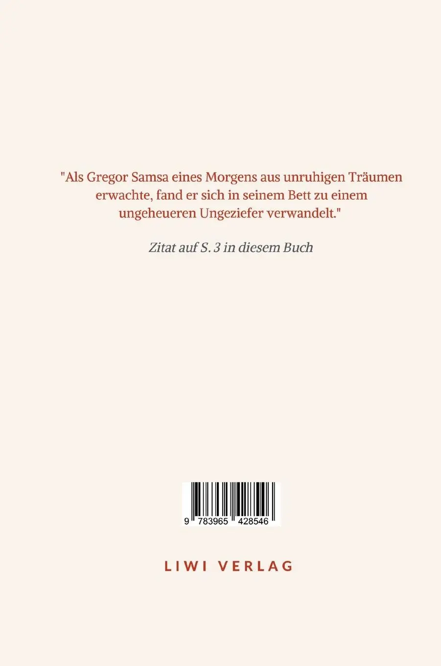 Rückseite: 9783965428546 | Franz Kafka: Die Verwandlung. Vollständige Neuausgabe | Franz Kafka