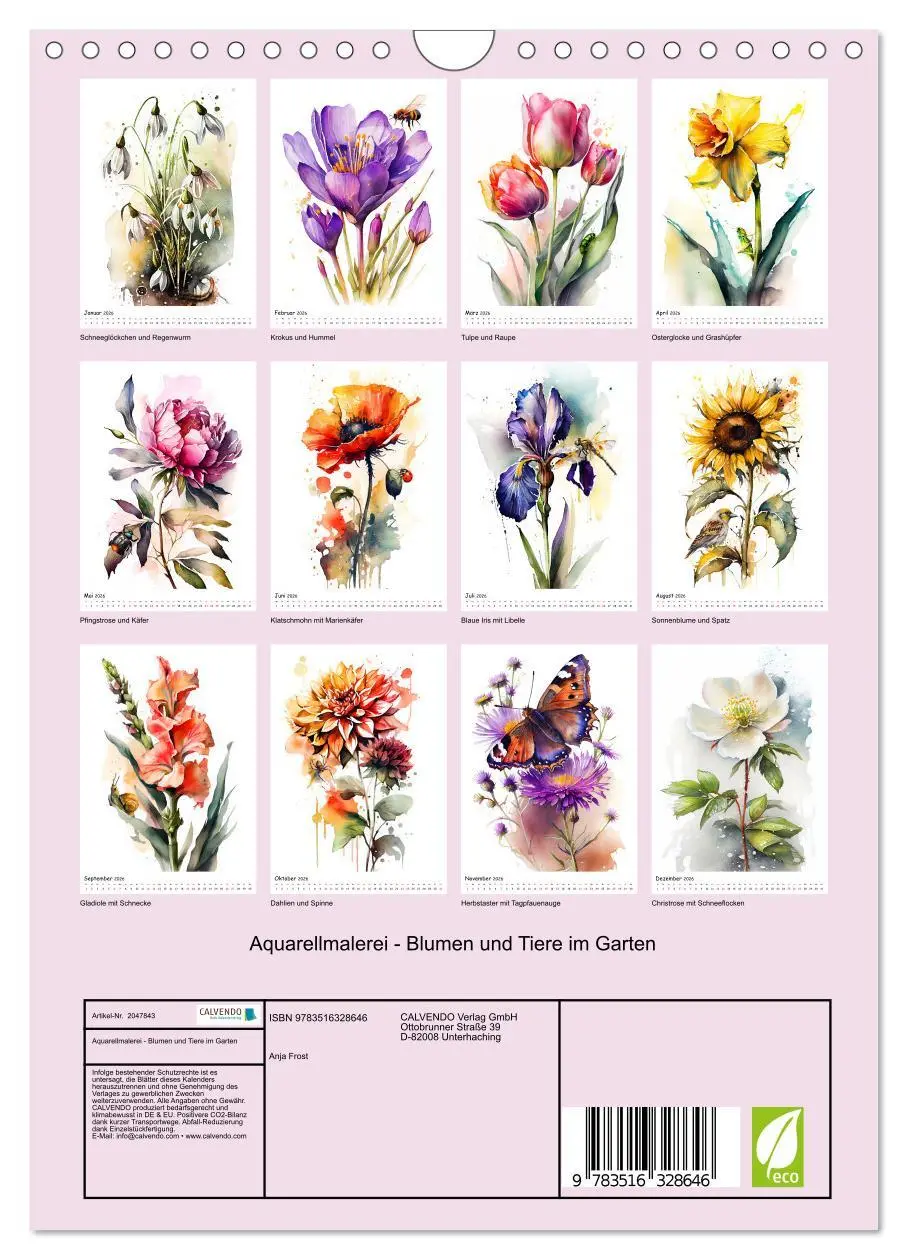 Bild: 9783516328646 | Aquarellmalerei - Blumen und Tiere im Garten (Wandkalender 2026 DIN...