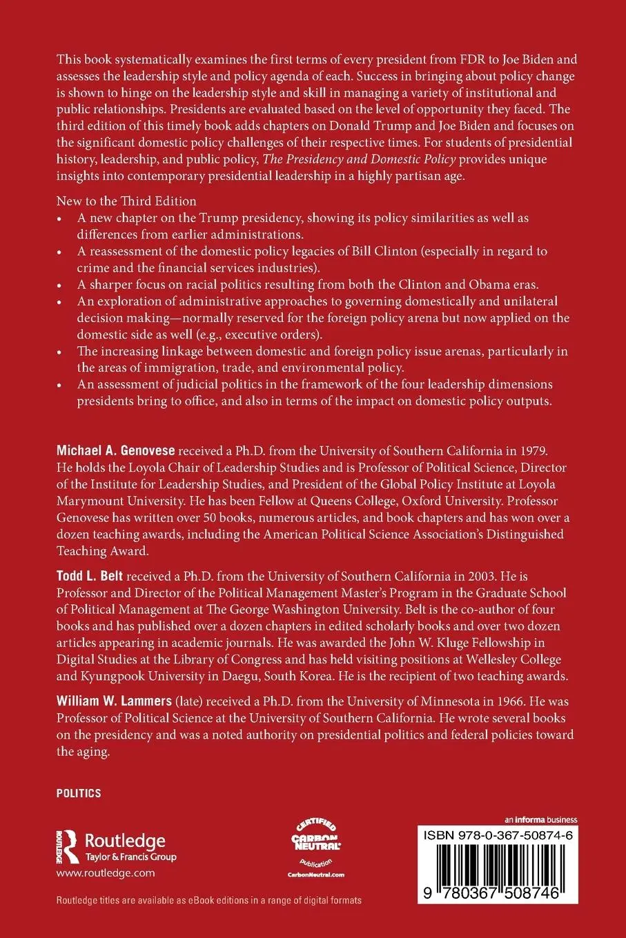 Rückseite: 9780367508746 | The Presidency and Domestic Policy | Michael A. Genovese (u. a.)