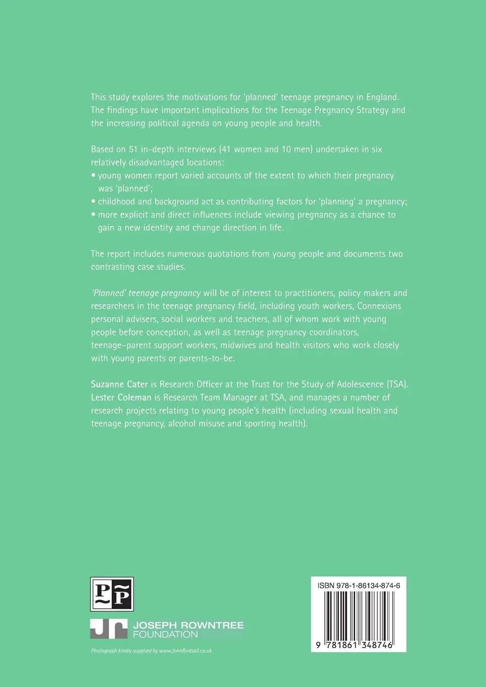Rückseite: 9781861348746 | 'Planned' teenage pregnancy | Suzanne Cater (u. a.) | Taschenbuch