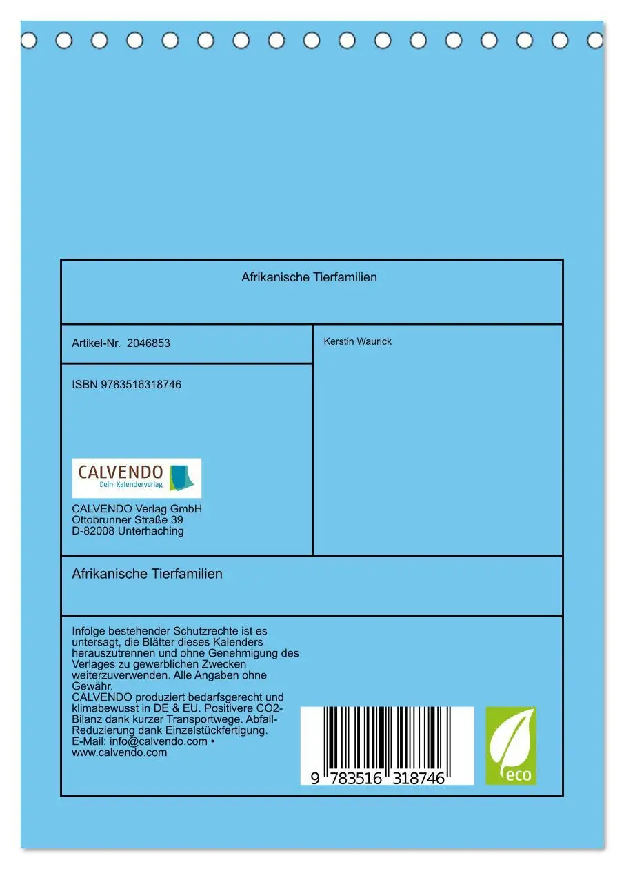 Bild: 9783516318746 | Afrikanische Tierfamilien (Tischkalender 2026 DIN A5 hoch),...