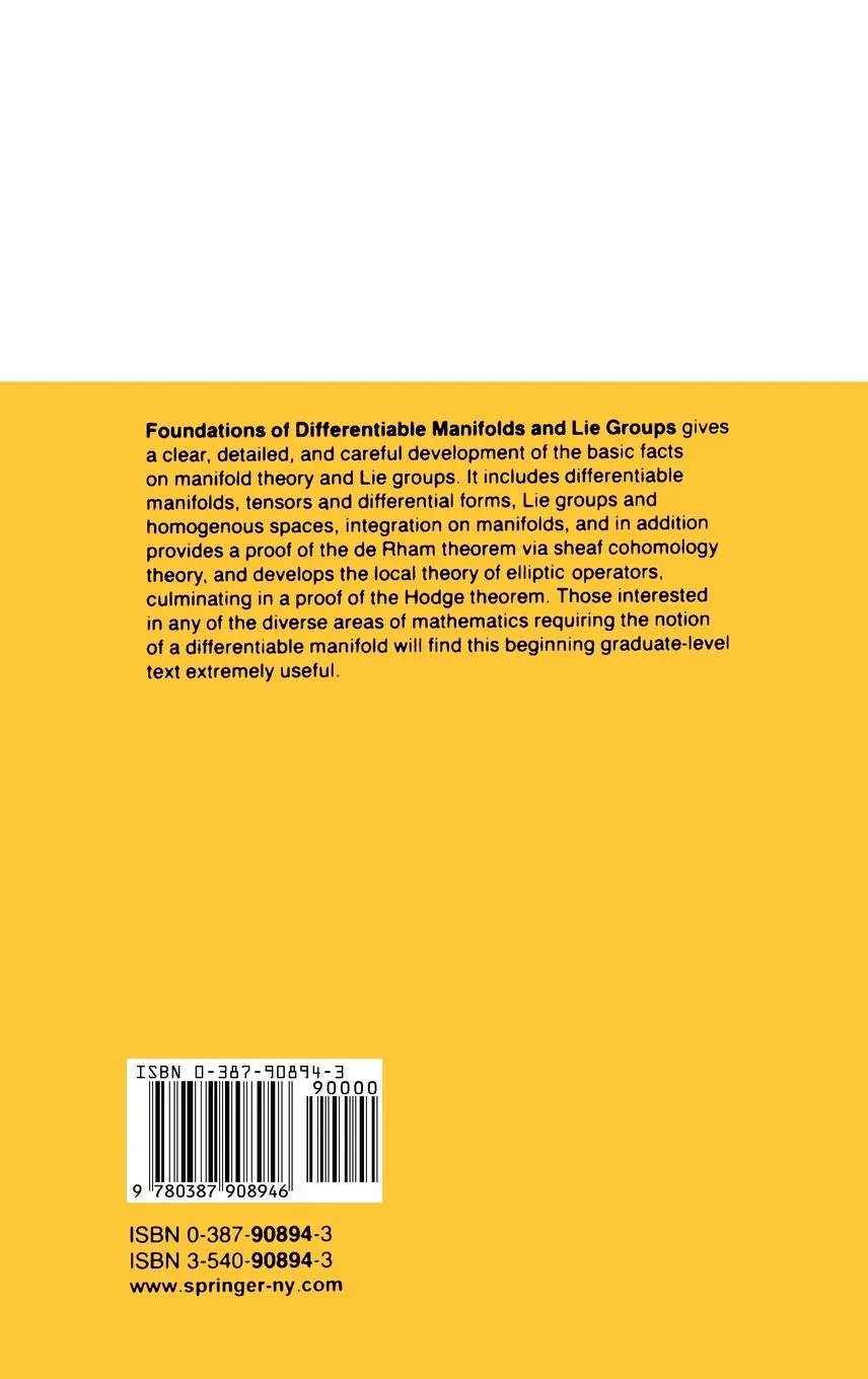 Rückseite: 9780387908946 | Foundations of Differentiable Manifolds and Lie Groups | Warner | Buch