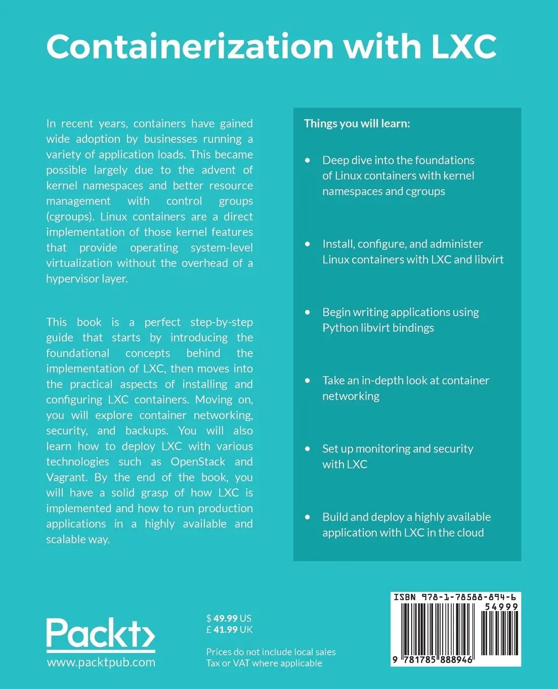 Rückseite: 9781785888946 | Containerization with LXC | Konstantin Ivanov | Taschenbuch | Englisch