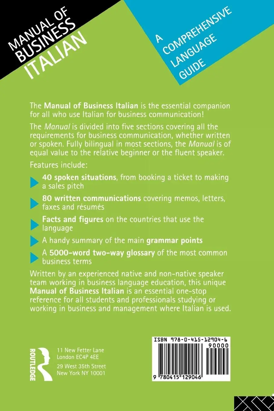 Rückseite: 9780415129046 | Manual of Business Italian | A Comprehensive Language Guide | Buch