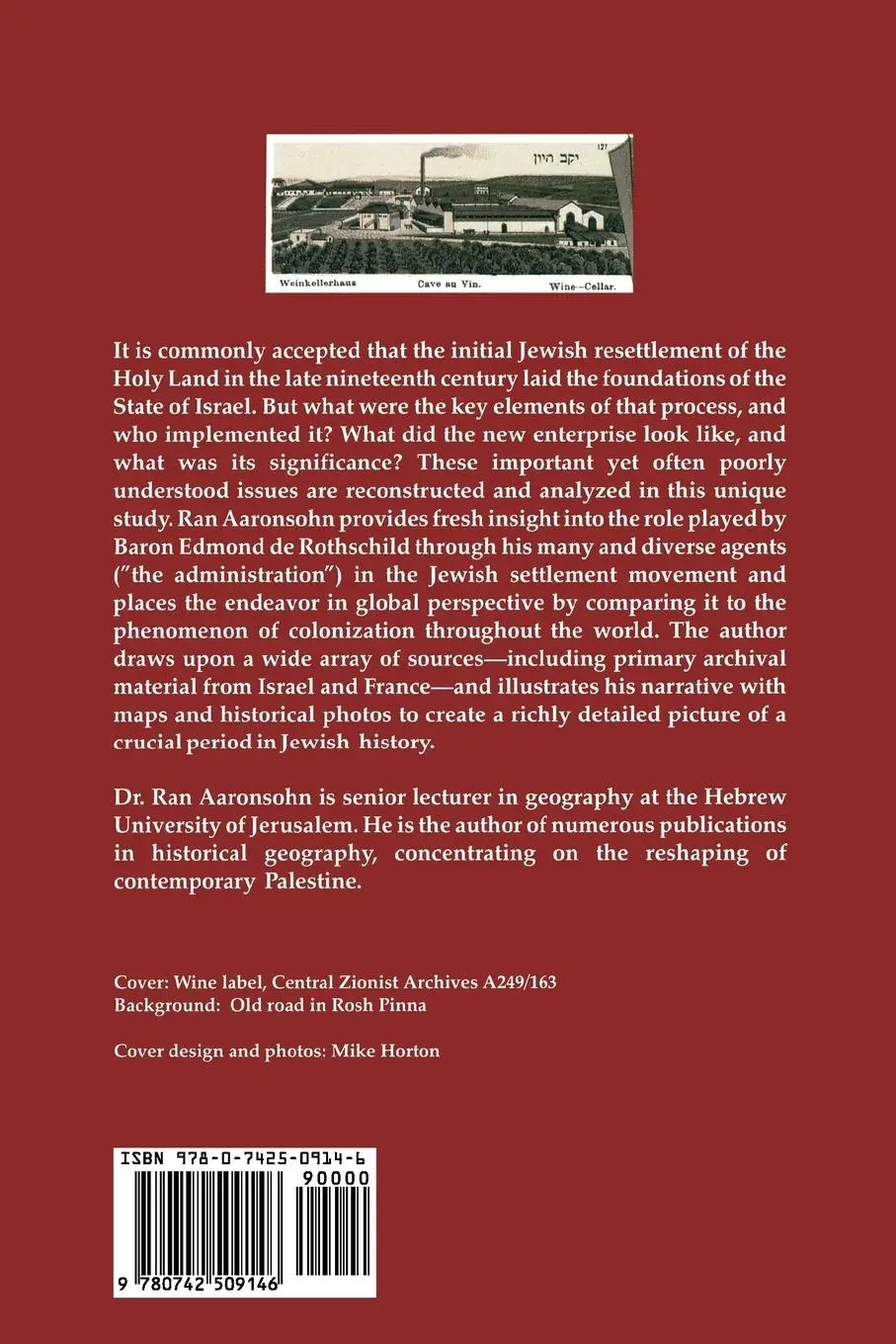 Rückseite: 9780742509146 | Rothschild and Early Jewish Colonization in Palestine | Ran Aaronsohn