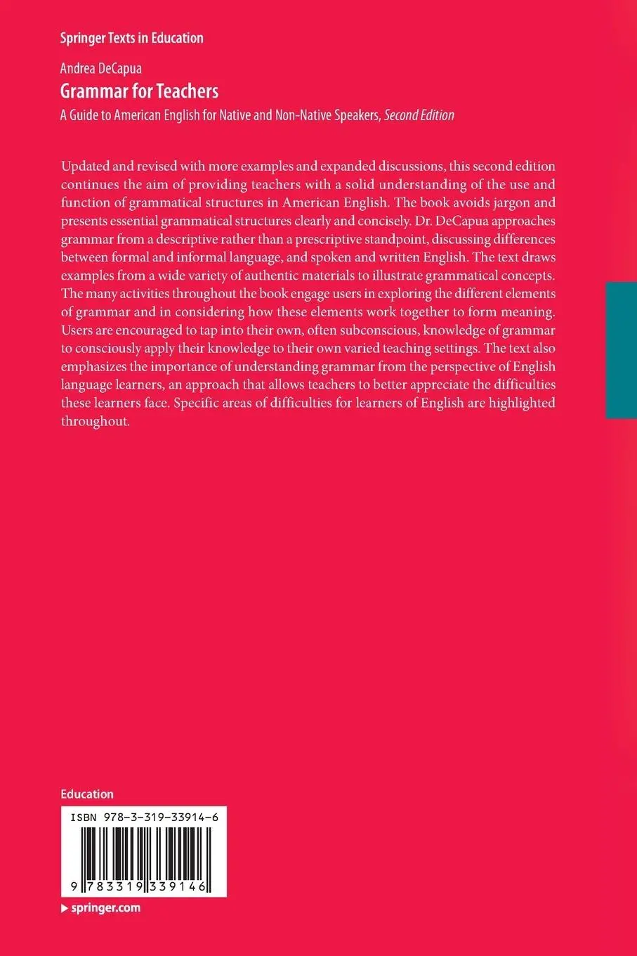 Rückseite: 9783319339146 | Grammar for Teachers | Andrea Decapua | Taschenbuch | xvi | Englisch