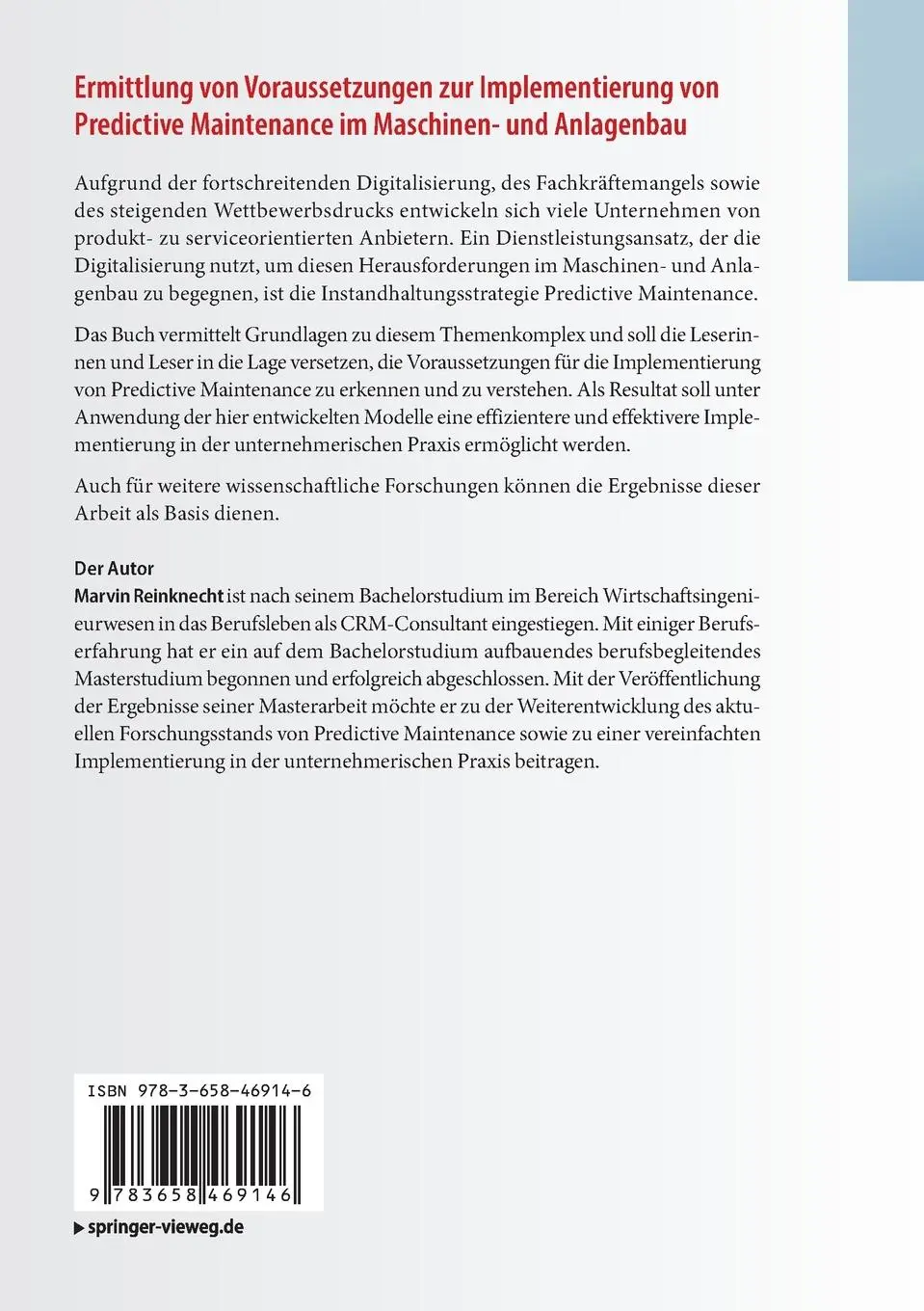 Rückseite: 9783658469146 | Ermittlung von Voraussetzungen zur Implementierung von Predictive...