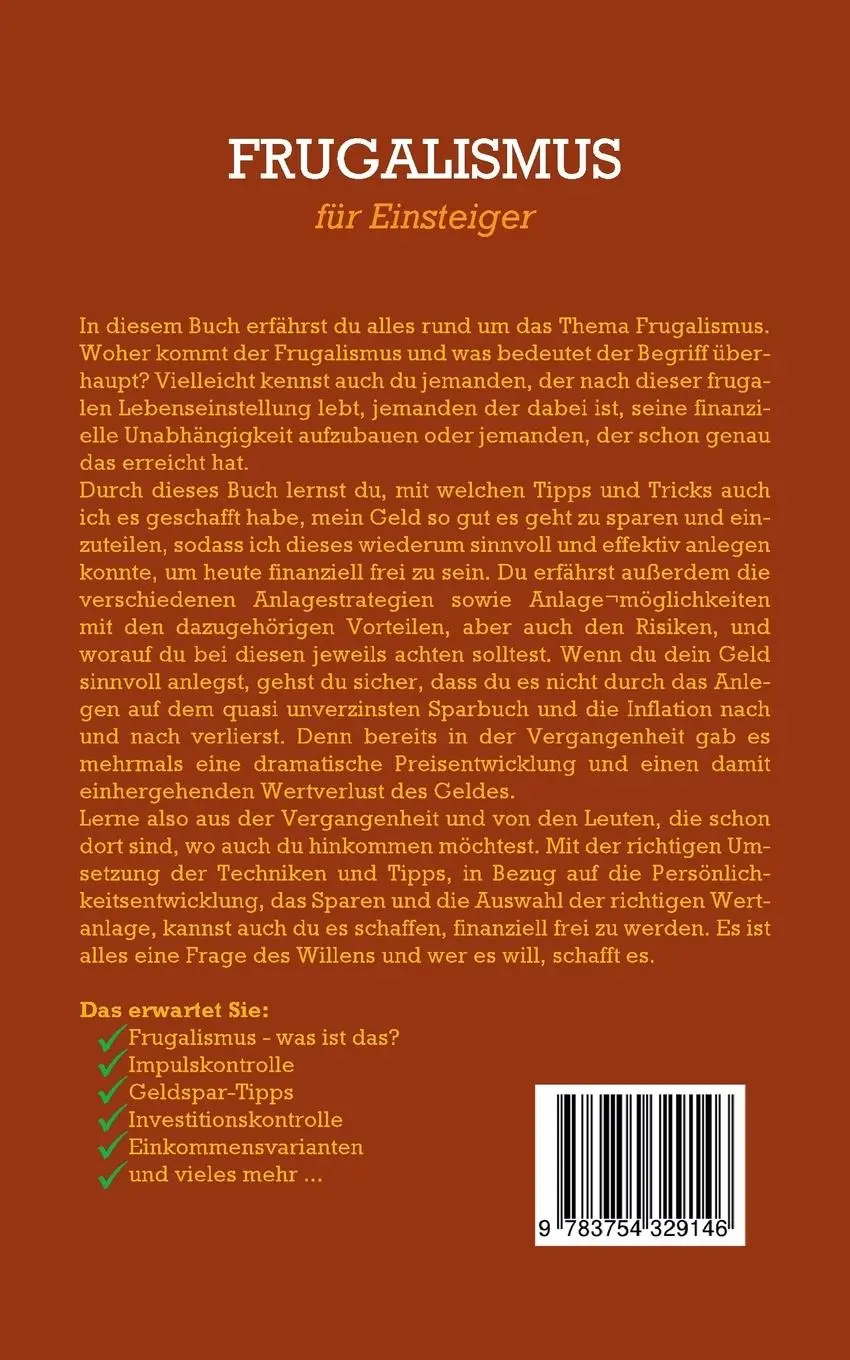 Rückseite: 9783754329146 | Frugalismus für Einsteiger: Wie Sie mit einfachen Strategien Ihre...