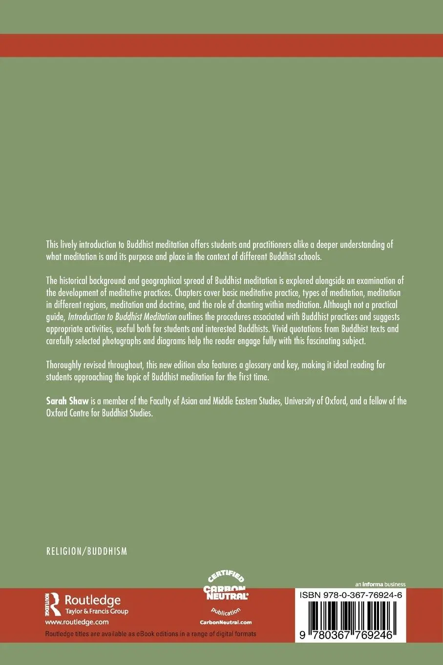 Rückseite: 9780367769246 | Introduction to Buddhist Meditation | Sarah Shaw | Taschenbuch | 2024