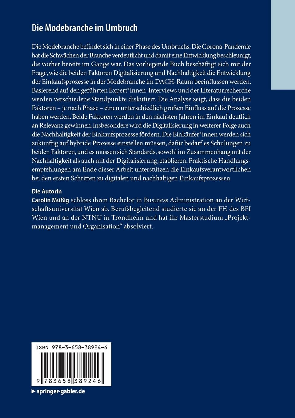 Rückseite: 9783658389246 | Die Modebranche im Umbruch | Carolin Müßig | Taschenbuch | BestMasters