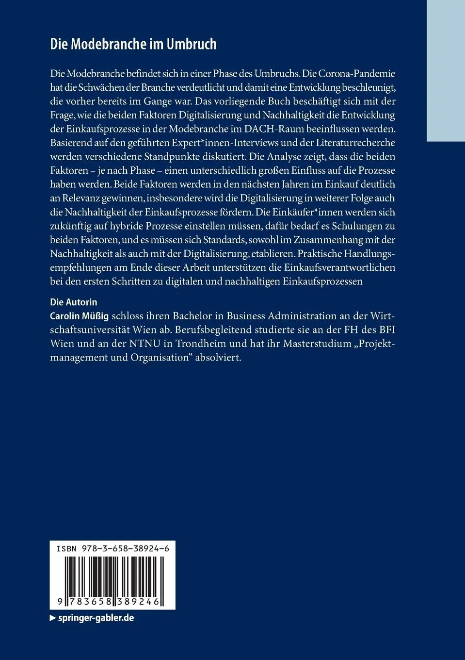 Rückseite: 9783658389246 | Die Modebranche im Umbruch | Carolin Müßig | Taschenbuch | BestMasters