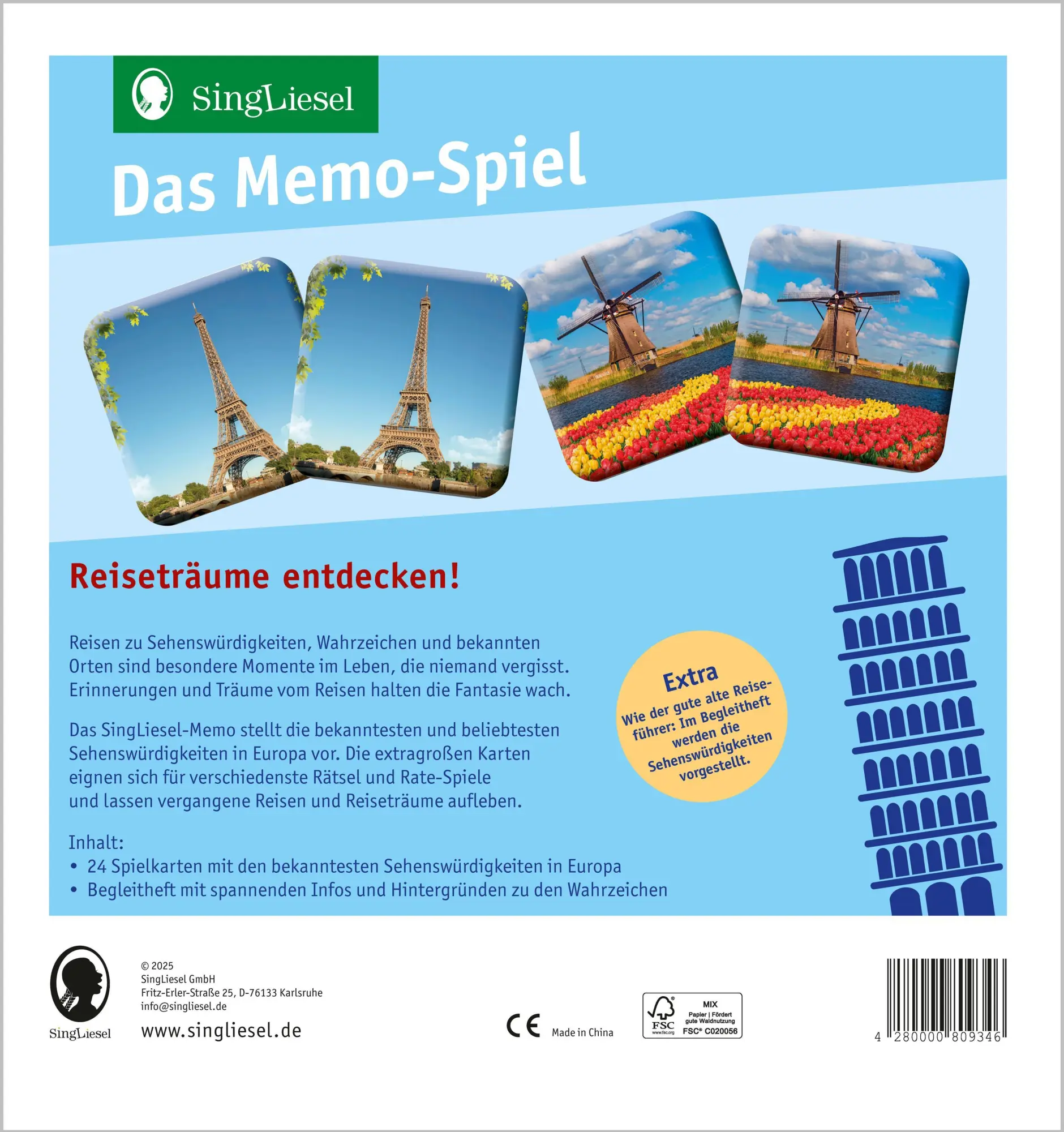 Rückseite: 4280000809346 | Das Memo-Spiel für Senioren - Reiseträume | Singliesel | Spiel | 2025