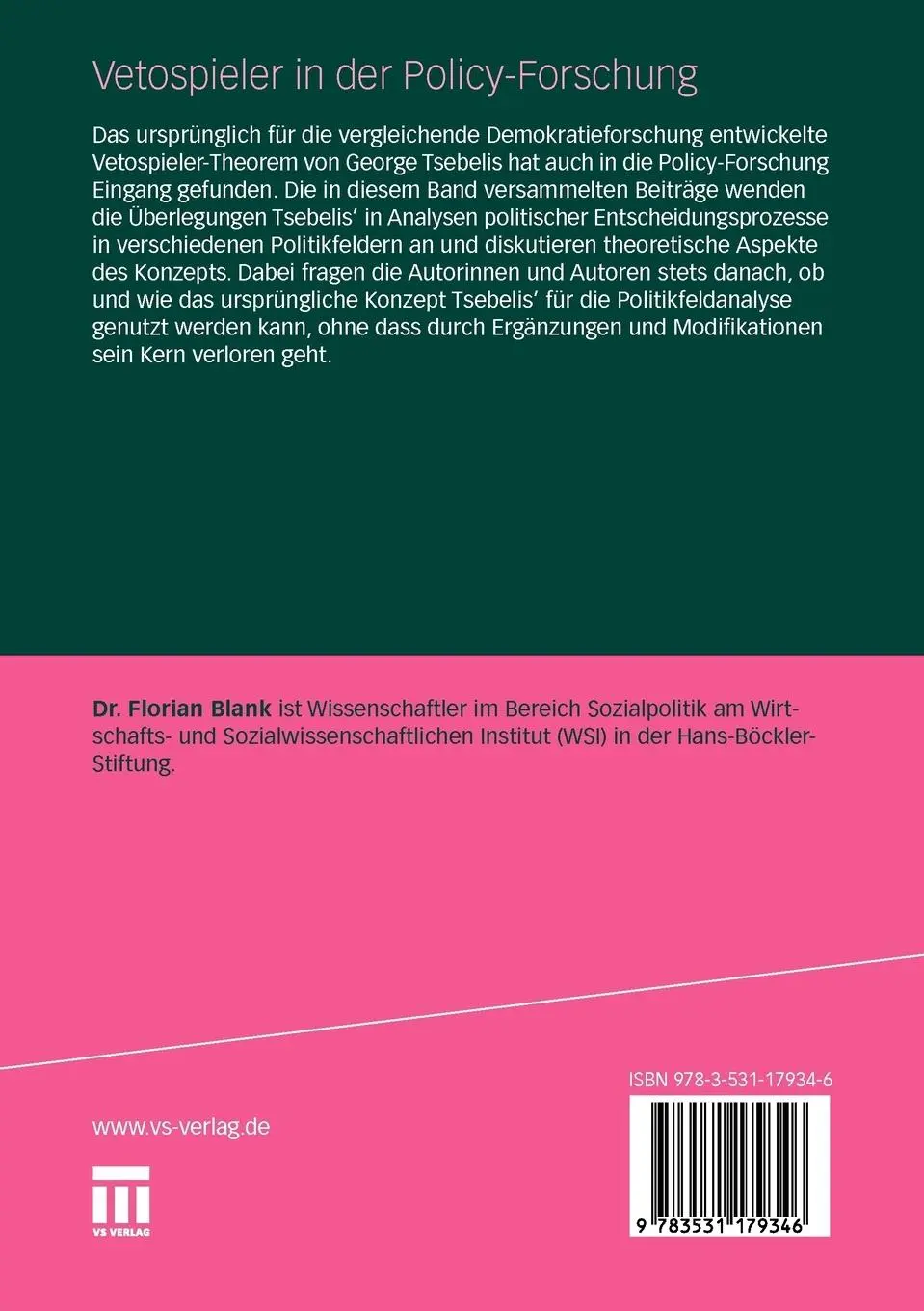 Rückseite: 9783531179346 | Vetospieler in der Policy-Forschung | Florian Blank | Taschenbuch