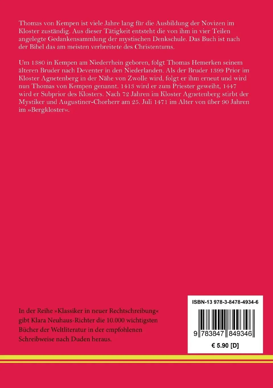 Rückseite: 9783847849346 | Die Nachfolge Christi | Thomas von Kempen | Taschenbuch | 180 S.