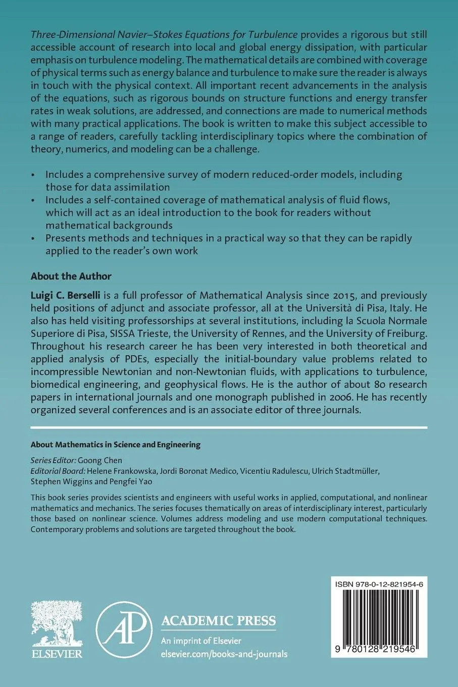 Rückseite: 9780128219546 | Three-Dimensional Navier-Stokes Equations for Turbulence | Berselli