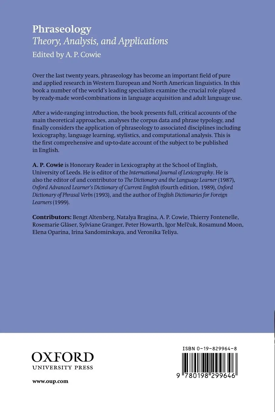 Rückseite: 9780198299646 | Phraseology | Theory, Analysis, and Applications | A. P. Cowie | Buch