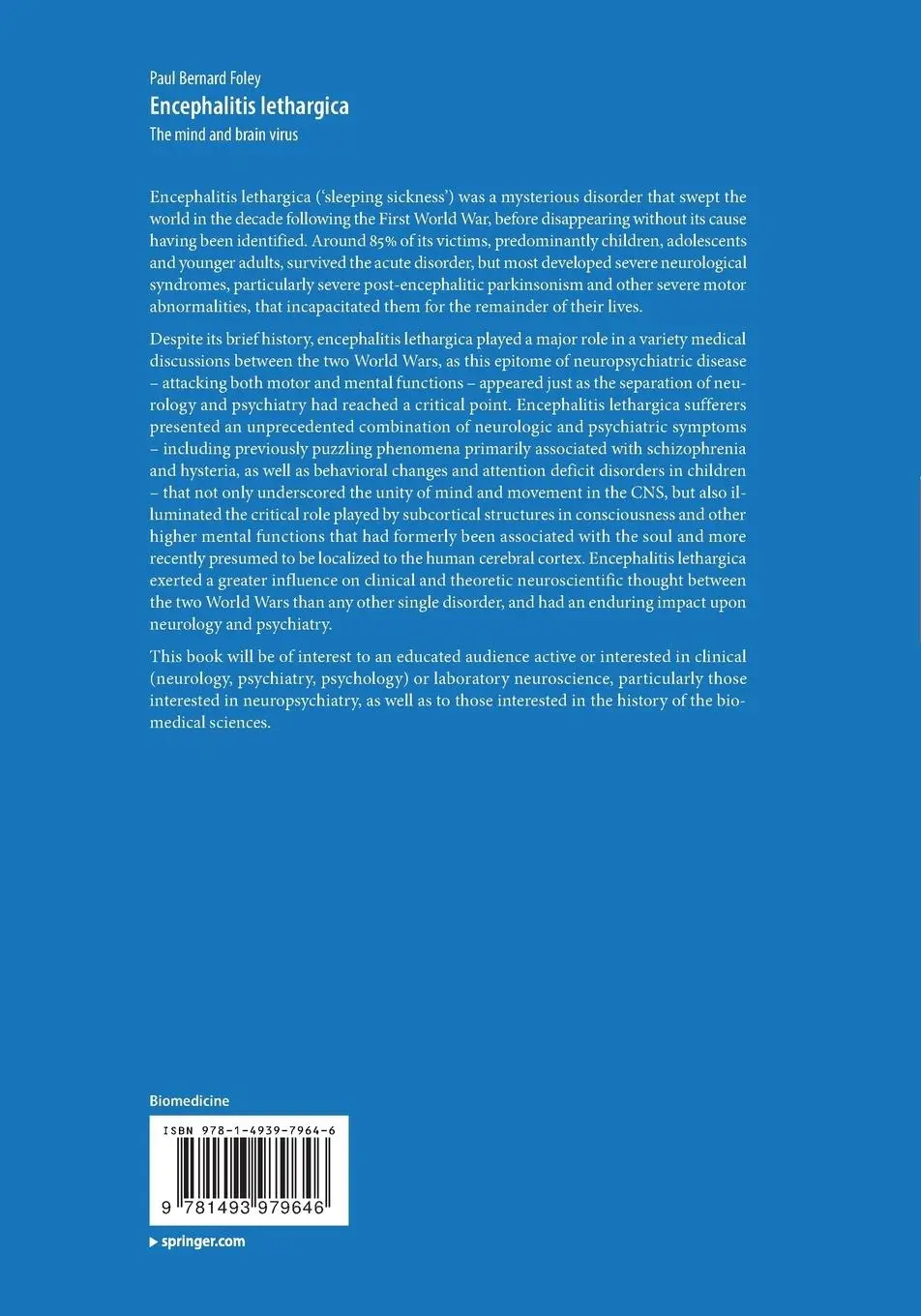 Rückseite: 9781493979646 | Encephalitis Lethargica | The Mind and Brain Virus | Foley | Buch