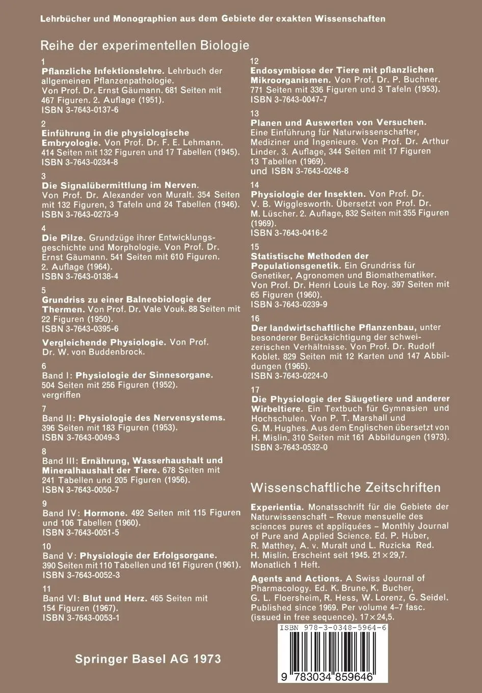 Rückseite: 9783034859646 | Die Physiologie der Säugetiere und anderer Wirbeltiere | Taschenbuch