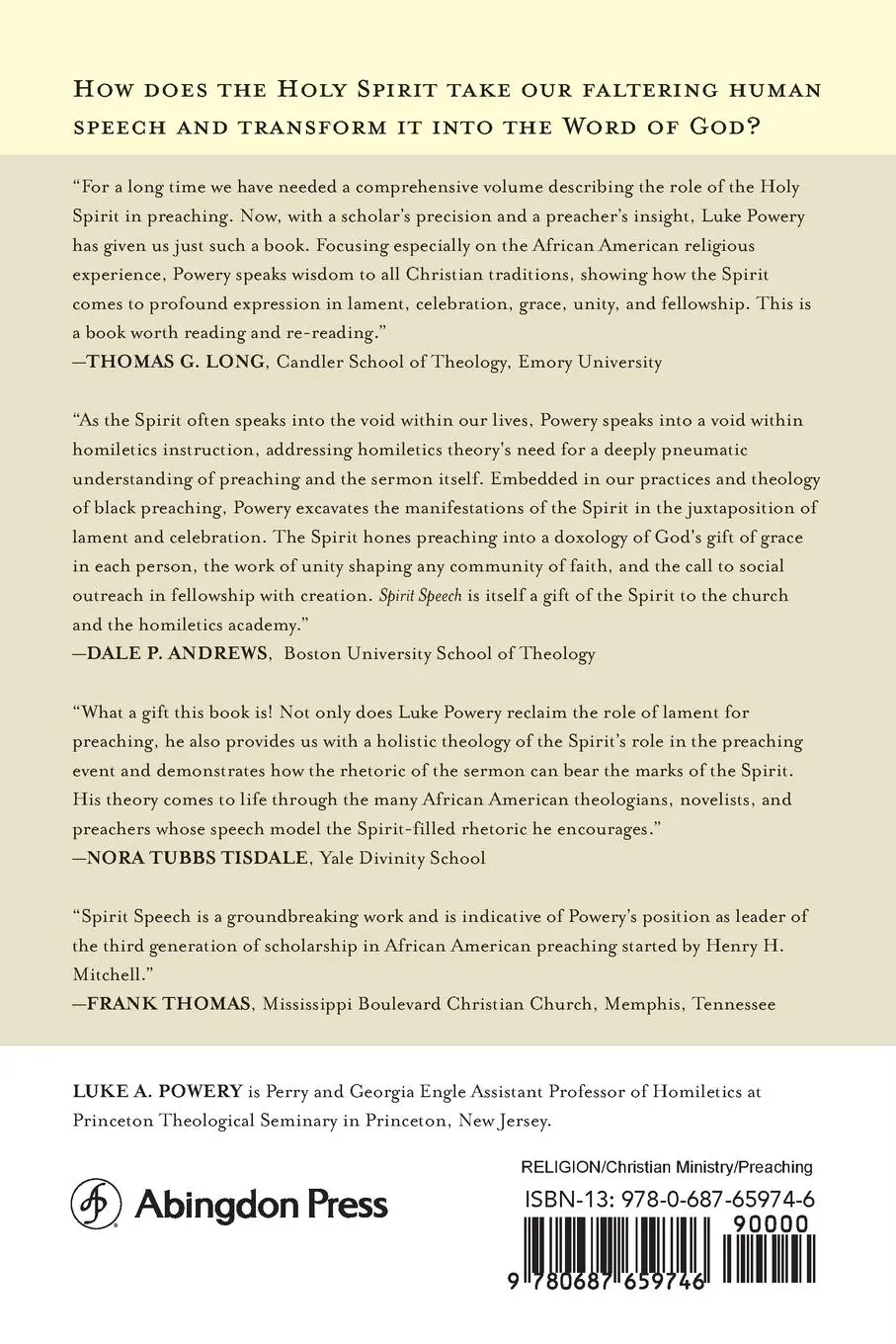 Rückseite: 9780687659746 | Spirit Speech | Lament and Celebration in Preaching | Luke A. Powery
