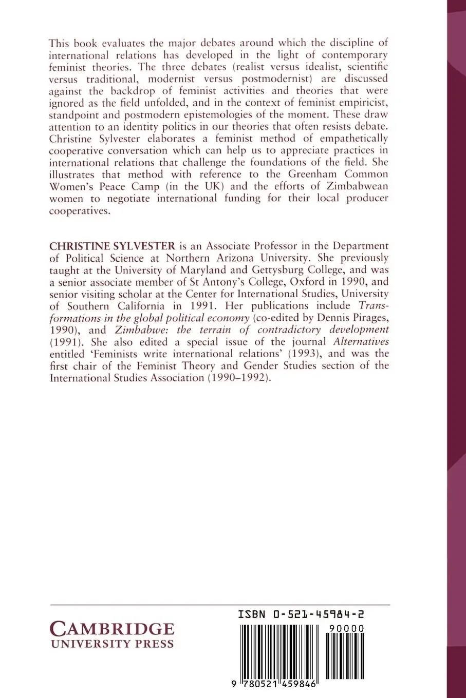 Rückseite: 9780521459846 | Feminist Theory and International Relations in a Postmodern Era | Buch