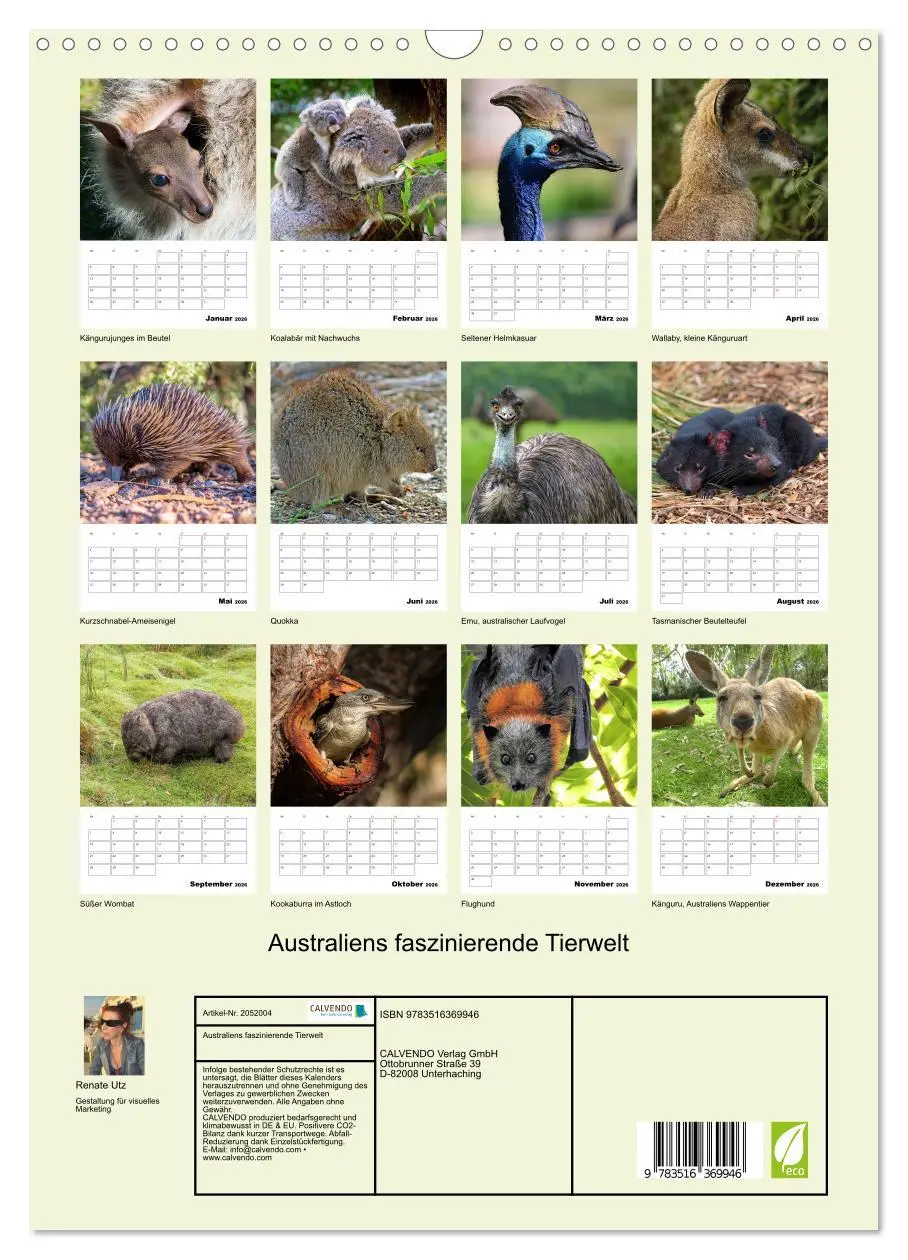 Bild: 9783516369946 | Australiens faszinierende Tierwelt (Wandkalender 2026 DIN A3 hoch),...
