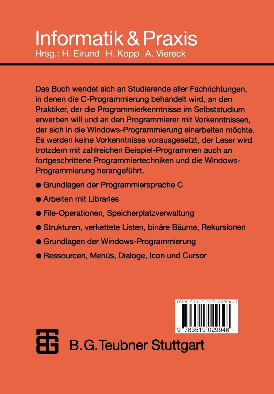 Rückseite: 9783519029946 | Praxis der C-Programmierung für UNIX, DOS und MS-Windows 3.1/95/NT