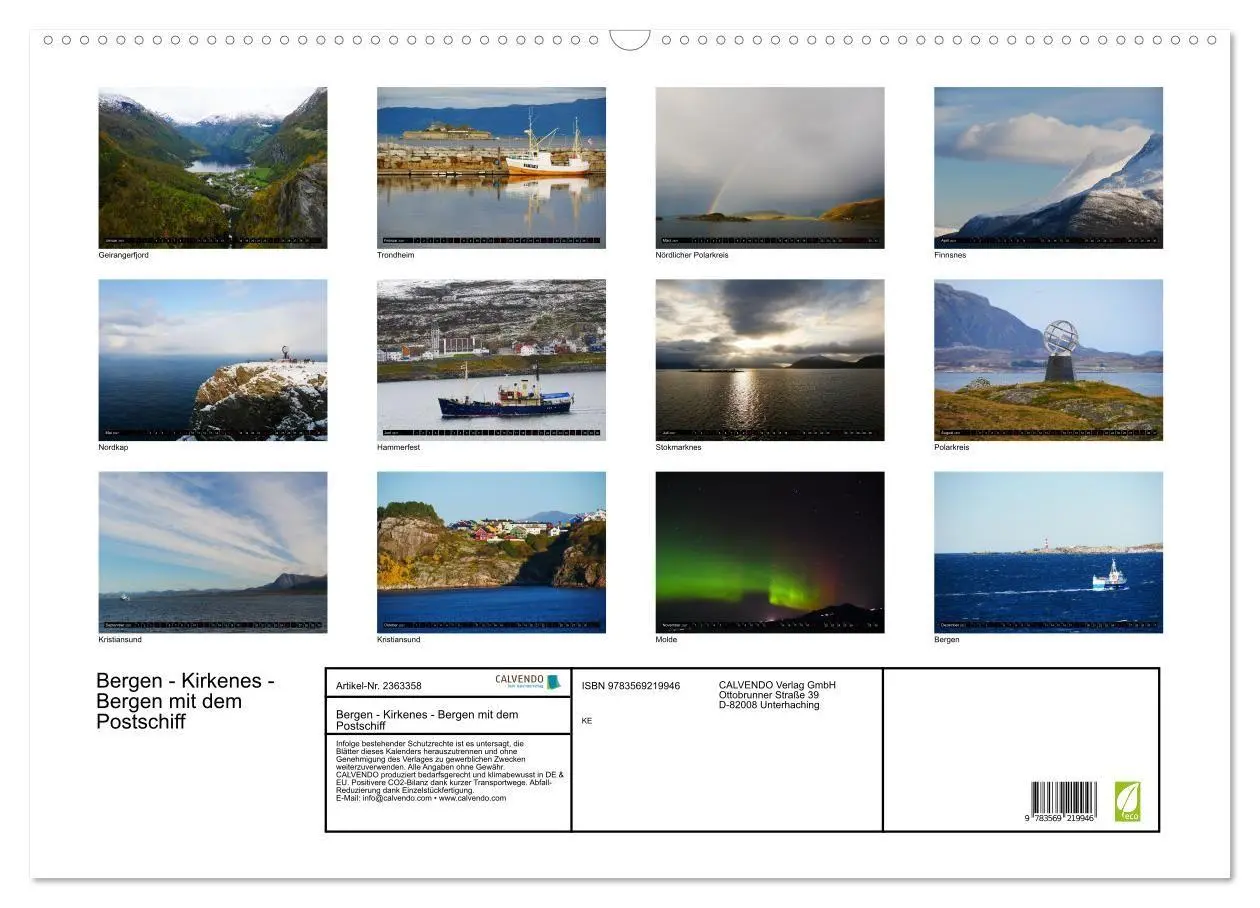 Bild: 9783569219946 | Bergen - Kirkenes - Bergen mit dem Postschiff (Wandkalender 2027...