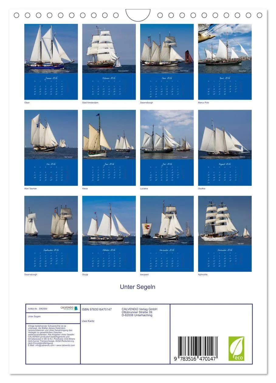 Bild: 9783516470147 | Unter Segeln (Wandkalender 2026 DIN A4 hoch), CALVENDO Monatskalender