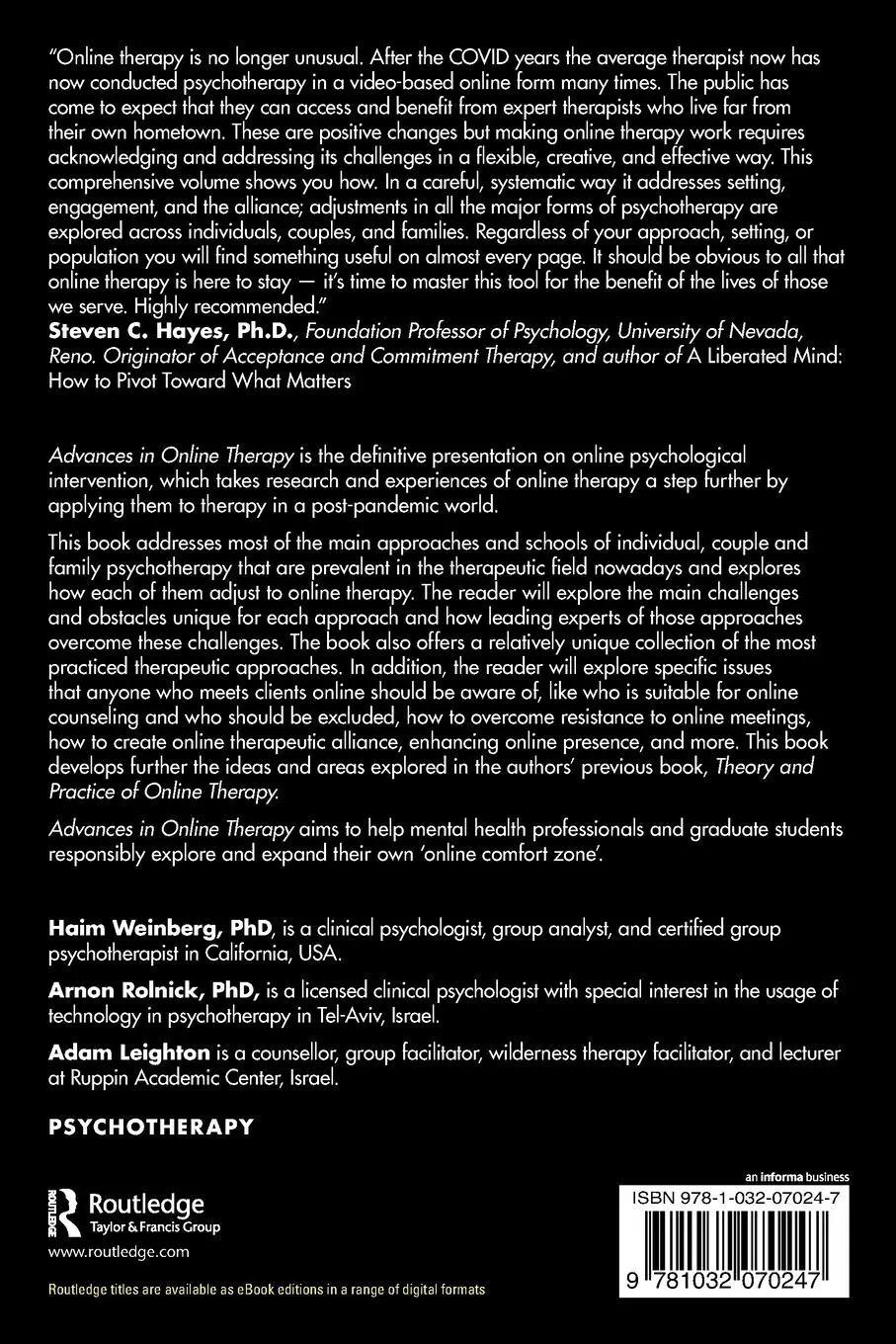 Rückseite: 9781032070247 | Advances in Online Therapy | Emergence of a New Paradigm | Taschenbuch