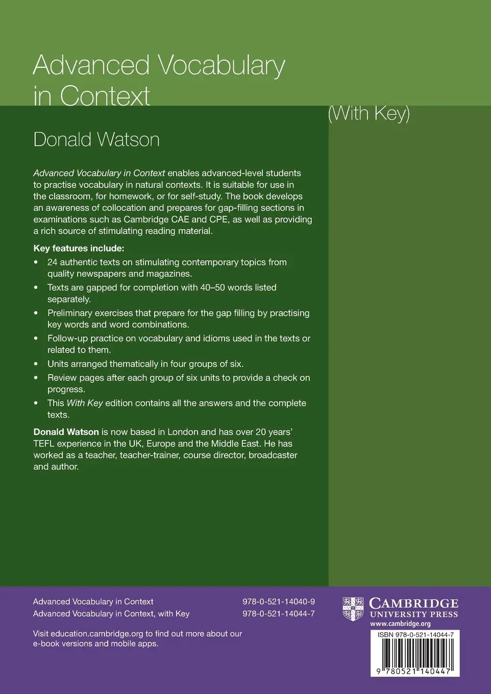 Rückseite: 9780521140447 | Advanced Vocabulary in Context | Donald Watson | Taschenbuch | 2010