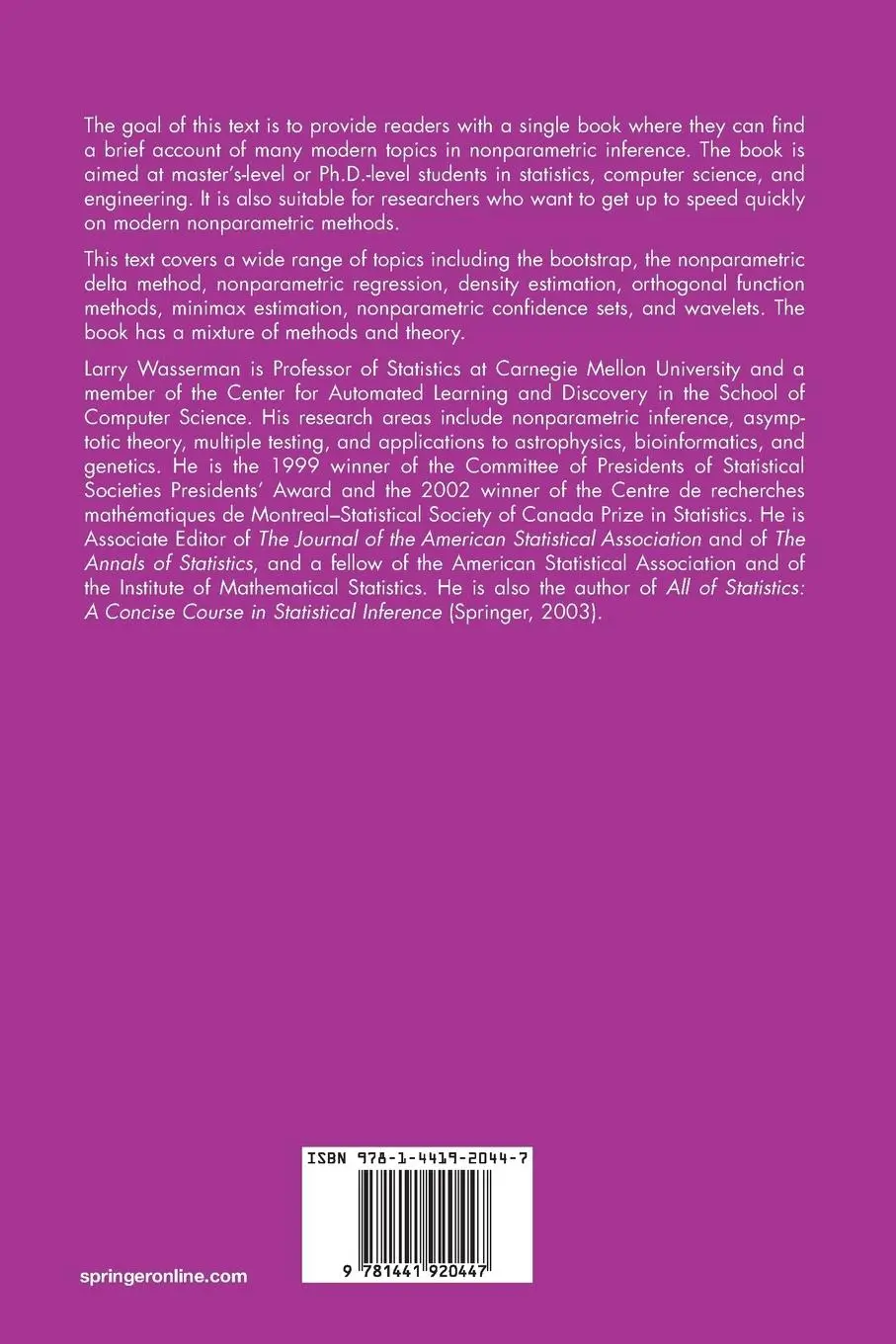 Rückseite: 9781441920447 | All of Nonparametric Statistics | Larry Wasserman | Taschenbuch | xii