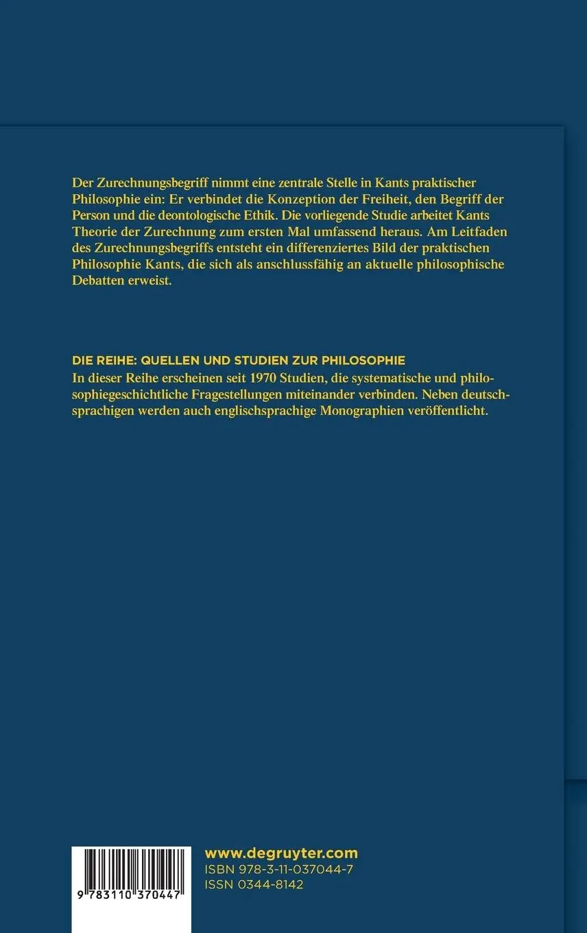 Rückseite: 9783110370447 | Zurechnung bei Kant | Claudia Blöser | Buch | XII | Deutsch | 2014
