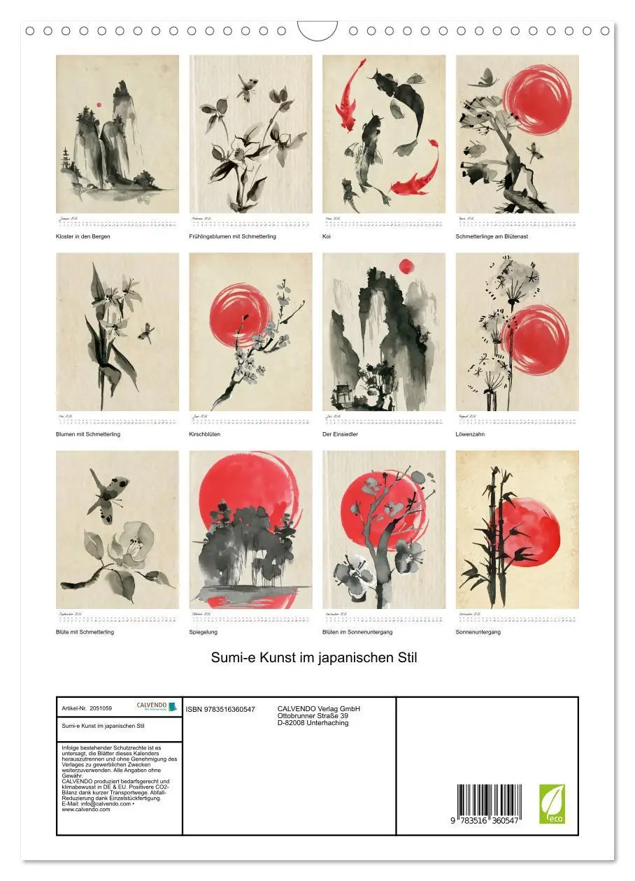 Bild: 9783516360547 | Sumi-e Kunst im japanischen Stil (Wandkalender 2026 DIN A3 hoch),...