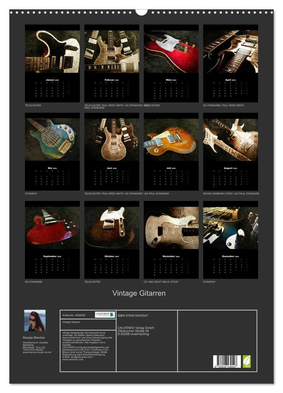 Bild: 9783516430547 | Vintage Gitarren (Wandkalender 2026 DIN A2 hoch), CALVENDO...