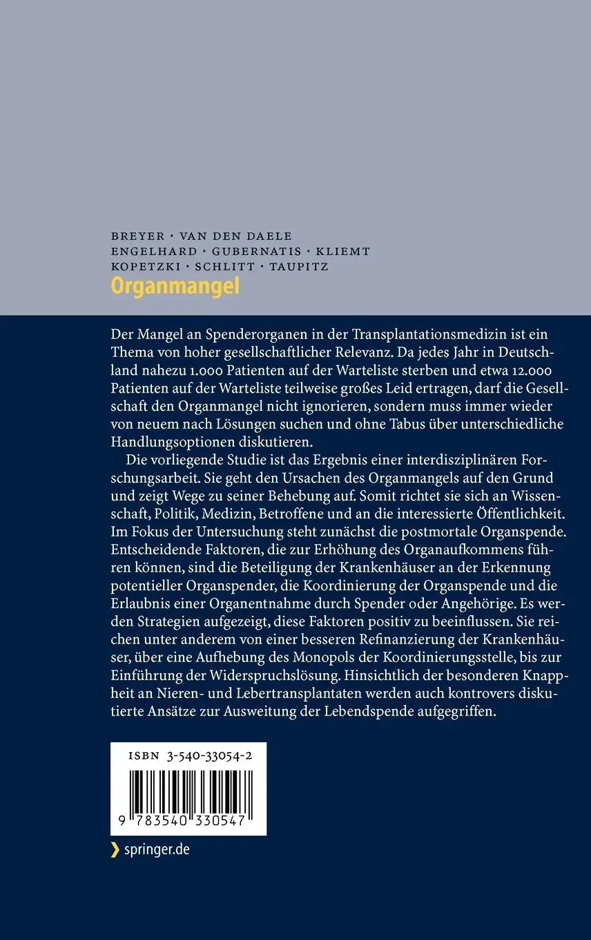 Rückseite: 9783540330547 | Organmangel | Ist der Tod auf der Warteliste unvermeidbar? | Buch