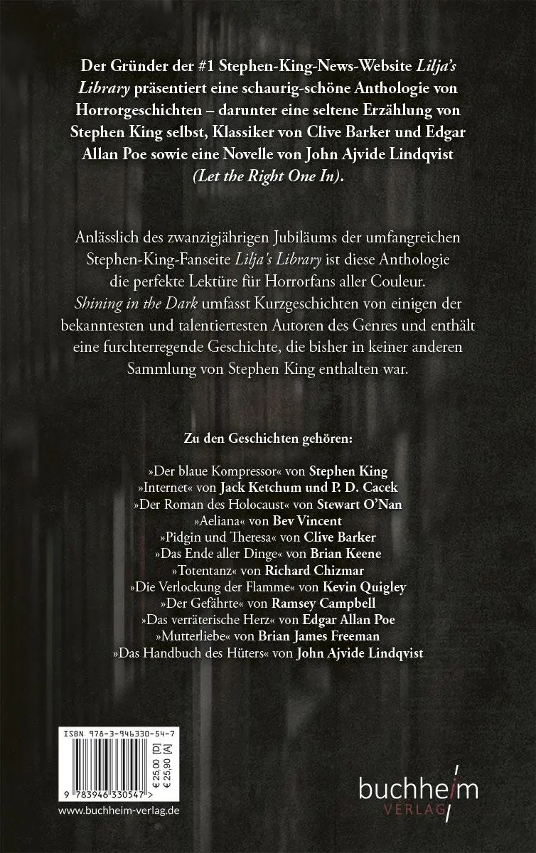 Rückseite: 9783946330547 | SHINING IN THE DARK | Stephen King (u. a.) | Buch | 272 S. | Deutsch