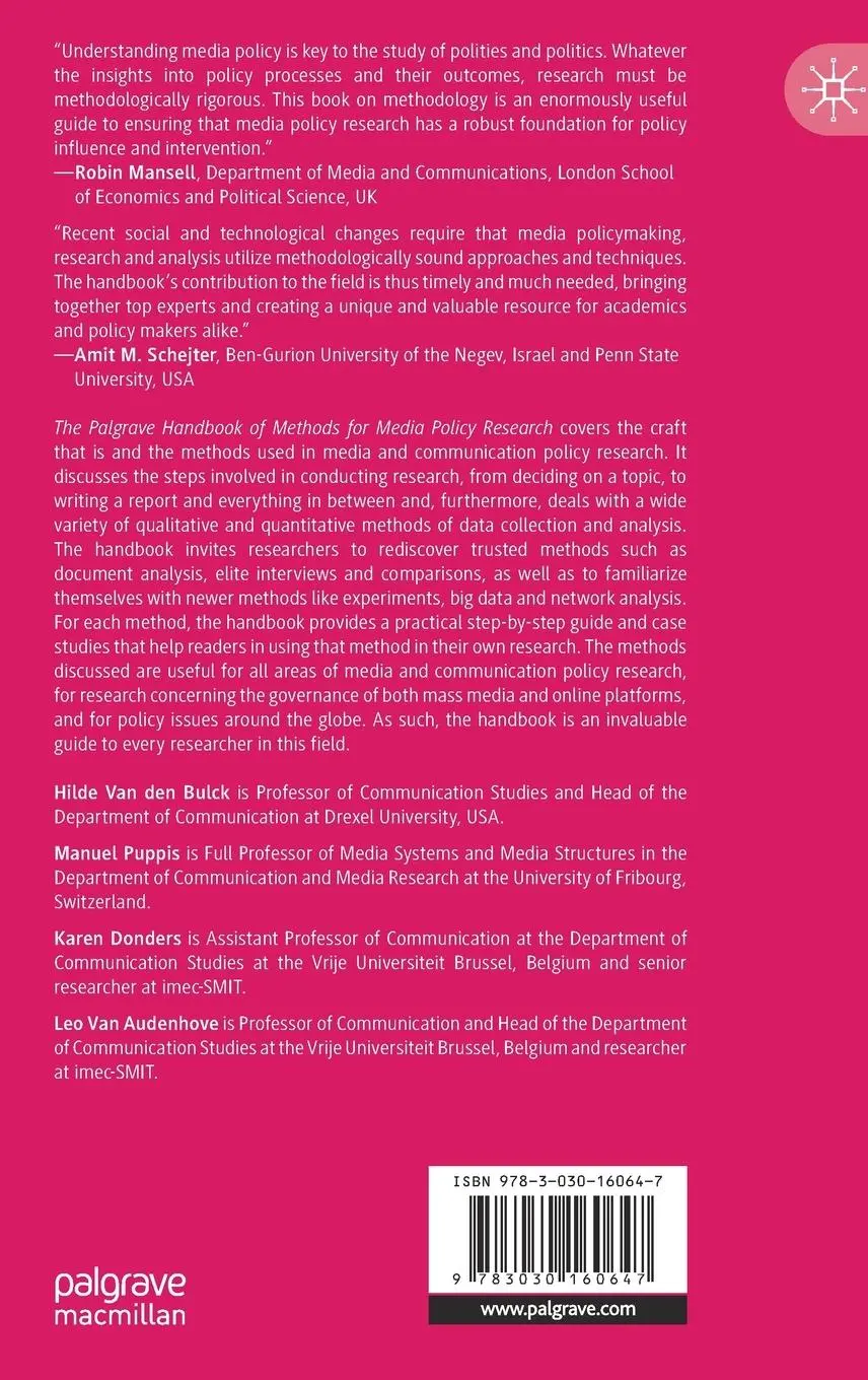 Rückseite: 9783030160647 | The Palgrave Handbook of Methods for Media Policy Research | Buch