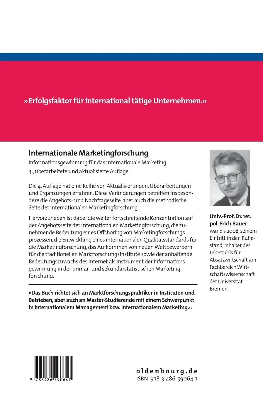 Rückseite: 9783486590647 | Internationale Marketingforschung | Erich Bauer | Buch | XXIV | 2009